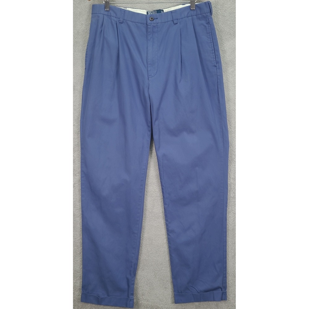 Polo Ralph Lauren Hammond Pant Mens 35x33 Blue Pleated Cotton Chino Slacks
